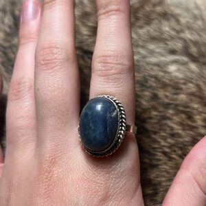 Blue sodalite ring in twisted silver toned setting